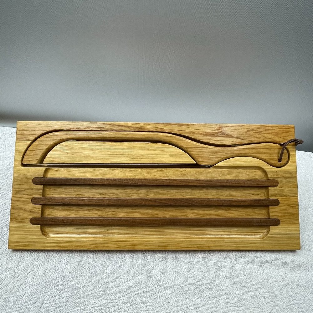 EUC Handmade Wood Bread Cutting Board & Bow Knife, 16 3/4" L x 7 1/2" W x 1/2"